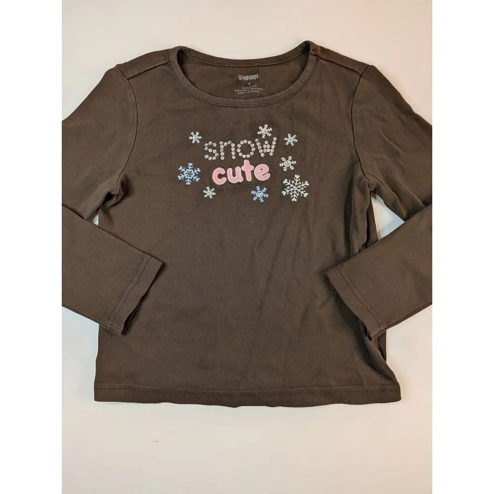 Gymboree Girls Size 5 Brown Snow Cute Snowflake Long Sleeve Shirt